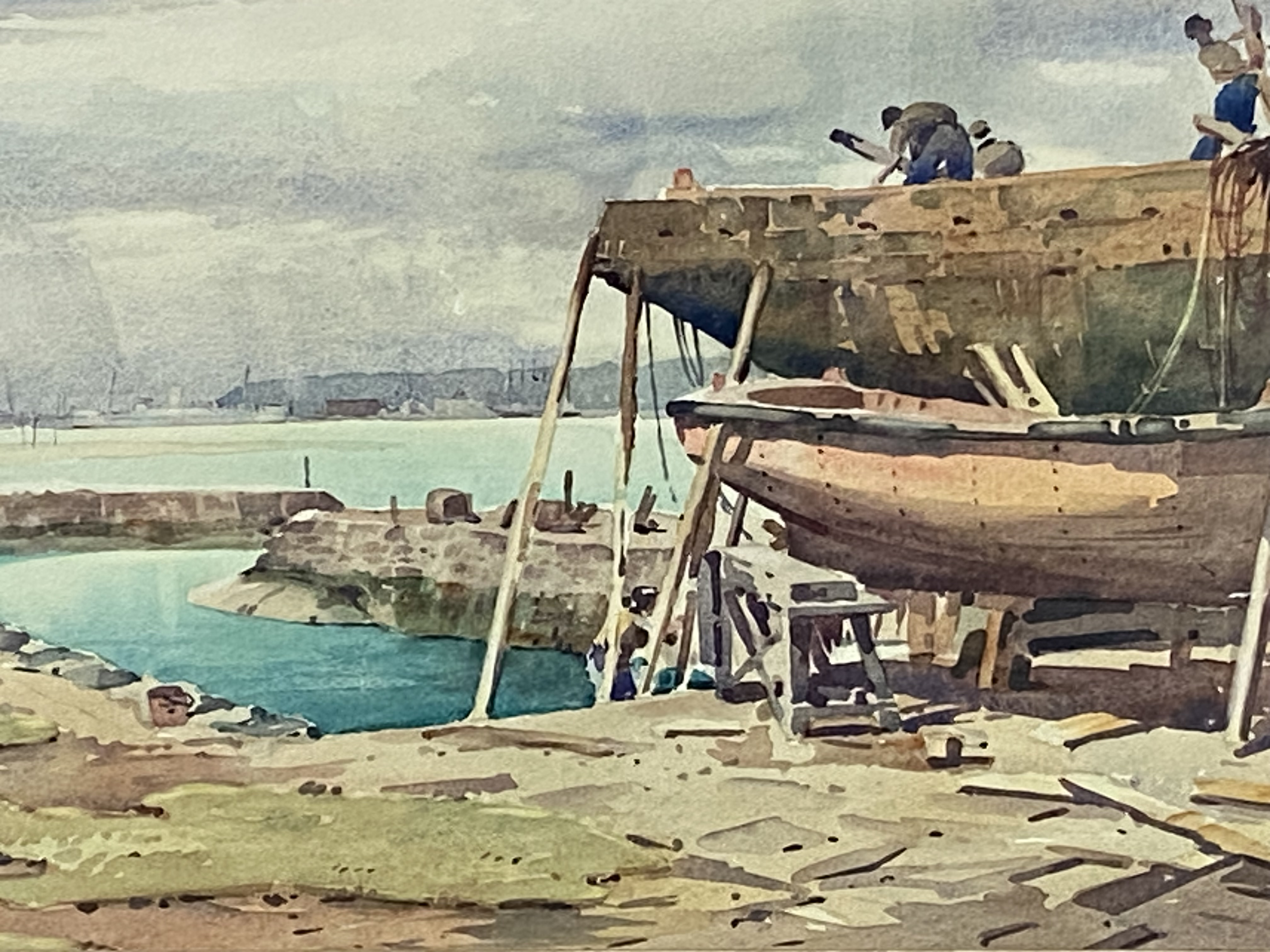 Nils Andersen (South African 1897-1972), framed and glazed watercolour of workers in a shipyard - Image 2 of 4