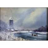 Two gilt framed oil on boards of winter scenes