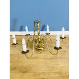 Brass six branch chandelier
