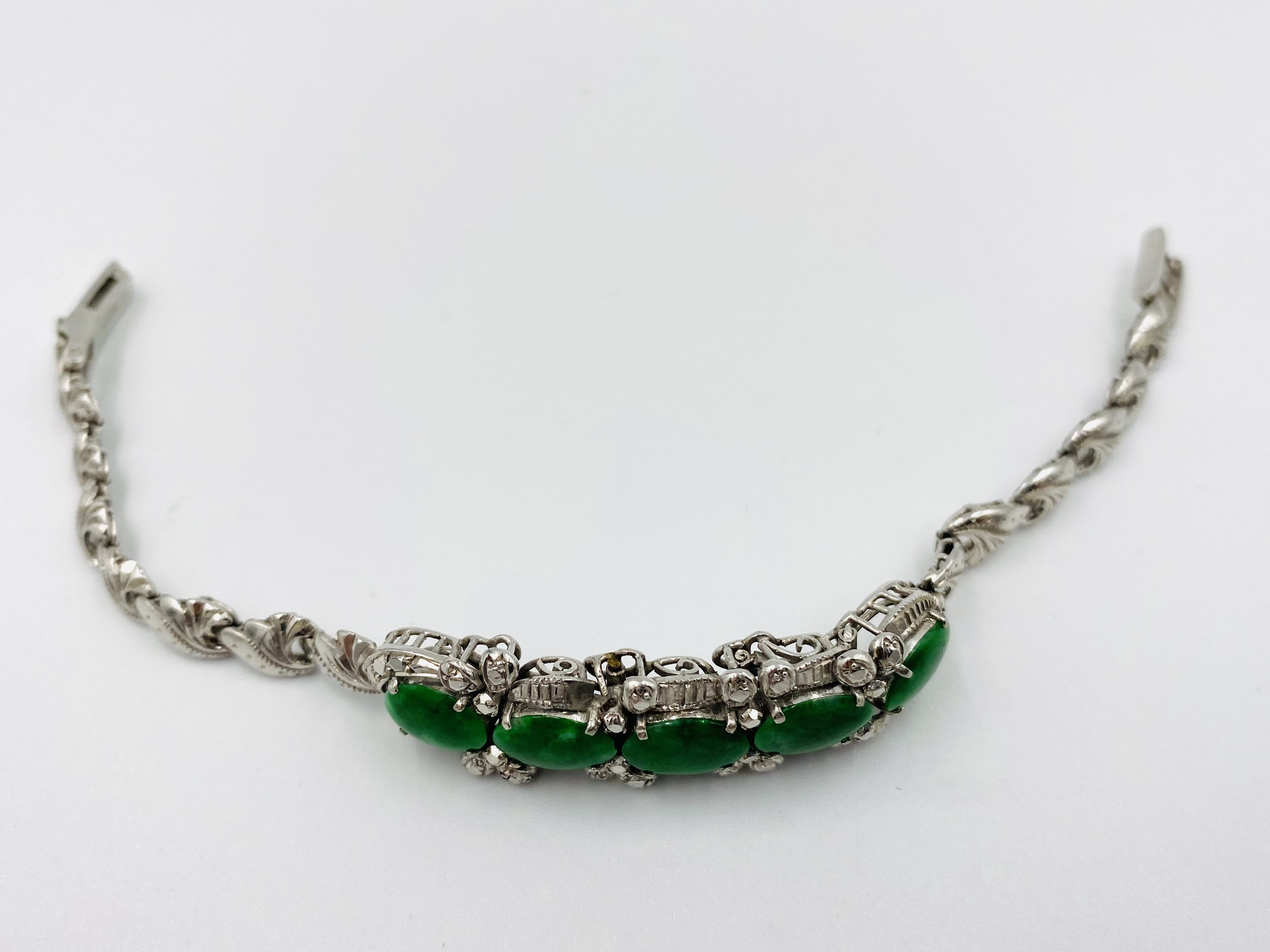 14ct white gold and jade bracelet - Image 3 of 5