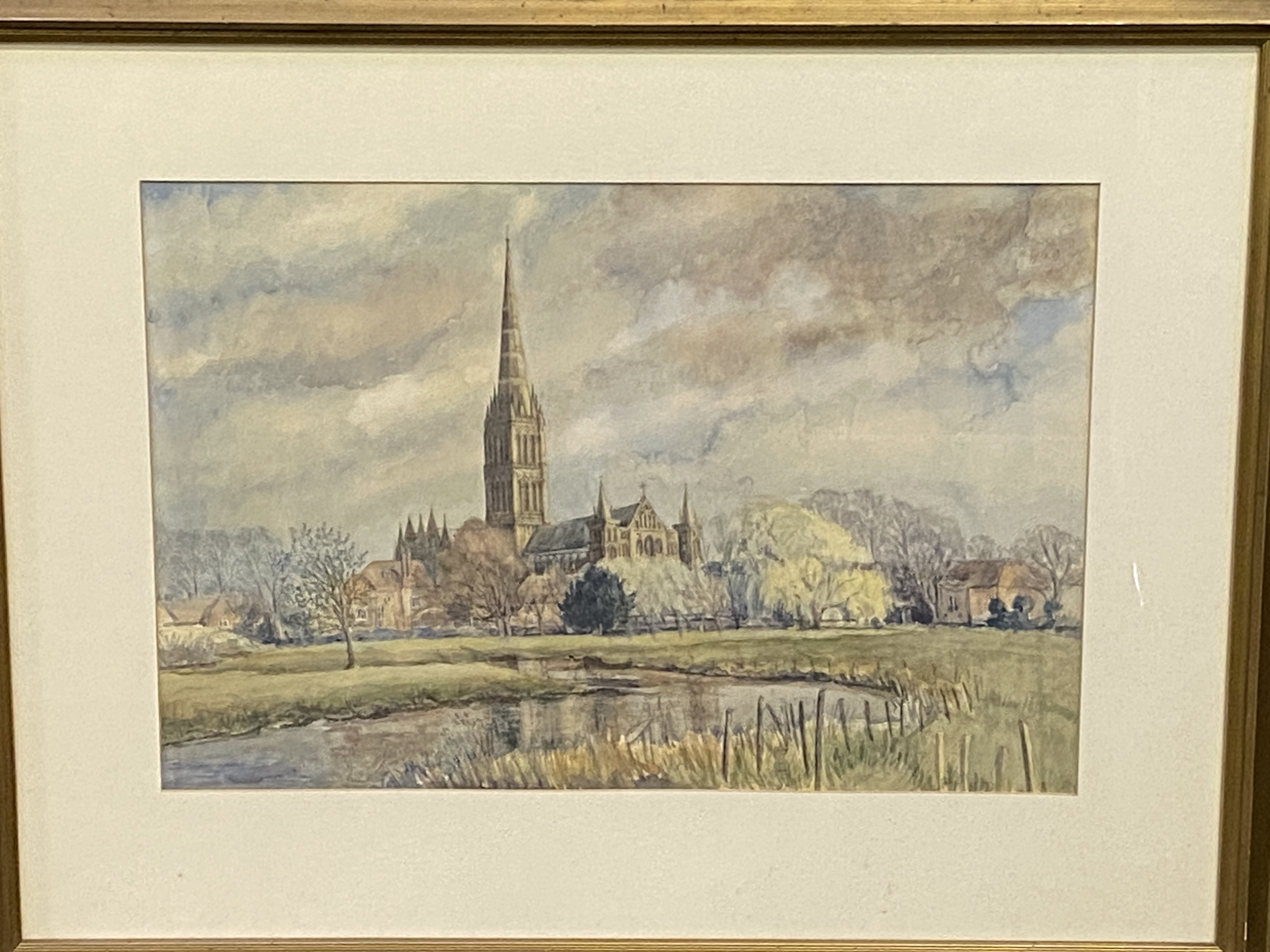 Framed and glazed watercolour of Salisbury cathedral - Image 3 of 4