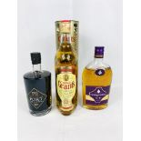 Bottle of Grant's Scotch whisky, bottle of Courvoisier brandy and a bottle of port