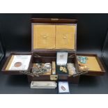 Quantity of costume and silver jewellery in leather jewellery box