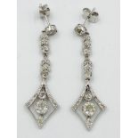 Pair of French diamond drop earrings