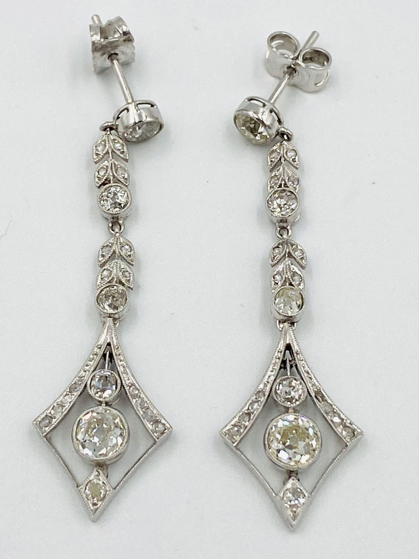 Pair of French diamond drop earrings