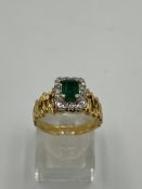 18ct gold, diamond and emerald ring