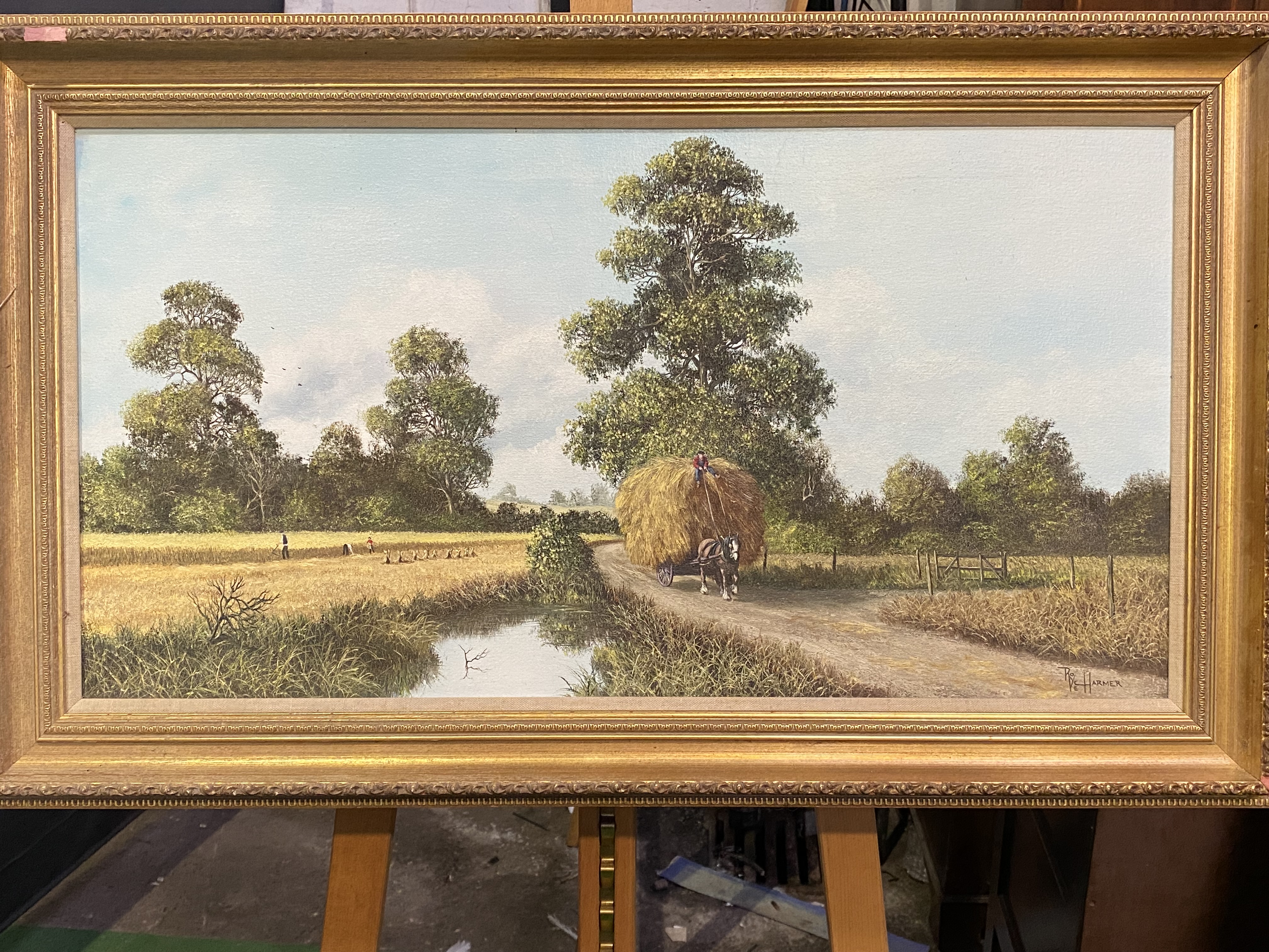 Royce Harmer, framed oil on canvas of a hay cart - Image 3 of 4