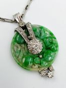 1930's jade and diamond pendant on platinum chain