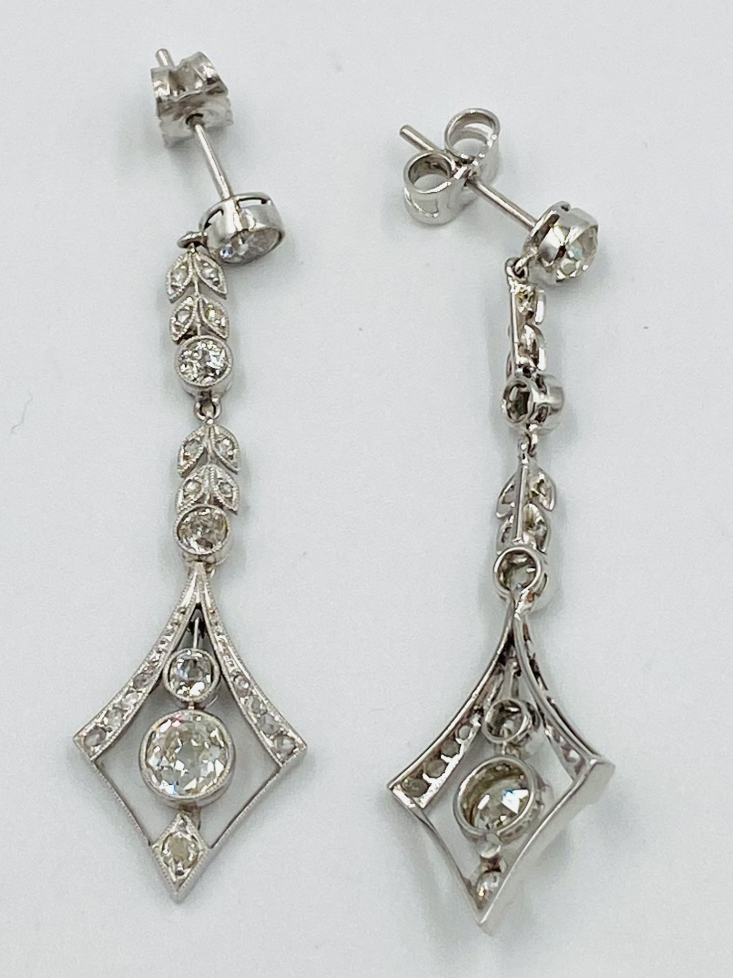 Pair of French diamond drop earrings - Image 4 of 5