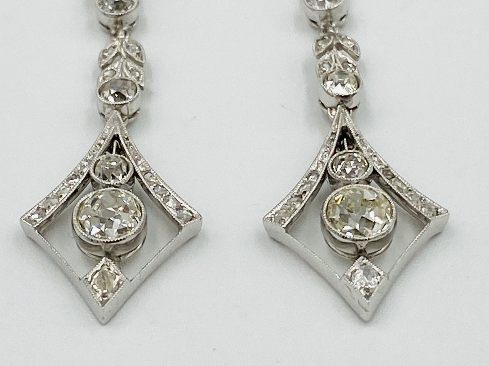 Pair of French diamond drop earrings - Image 2 of 5