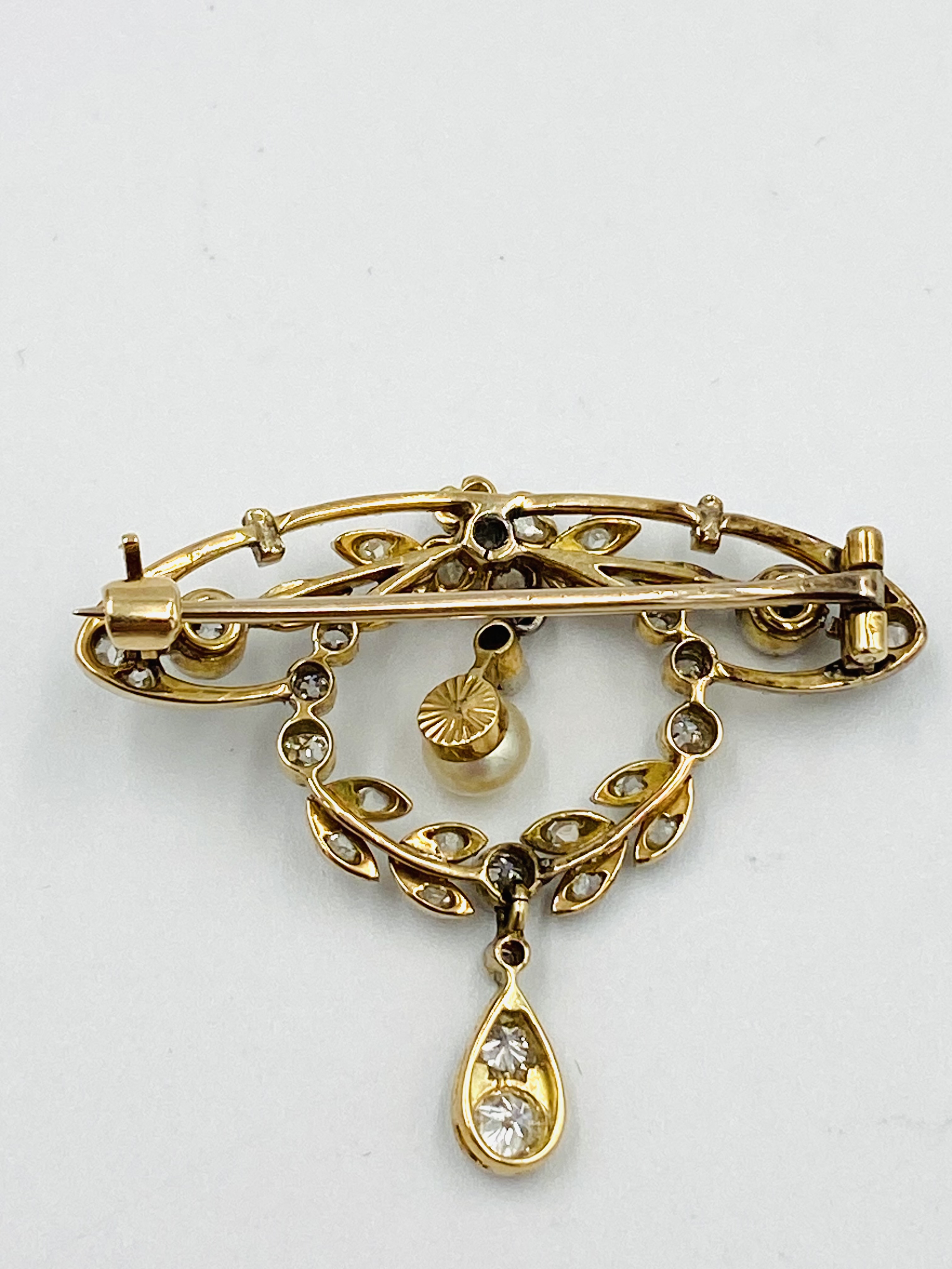Early 20th century diamond brooch with pearl drop - Image 4 of 4