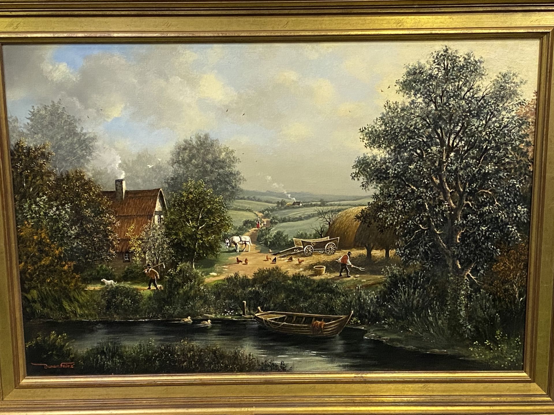 Framed oil on canvas of a country scene - Image 2 of 3