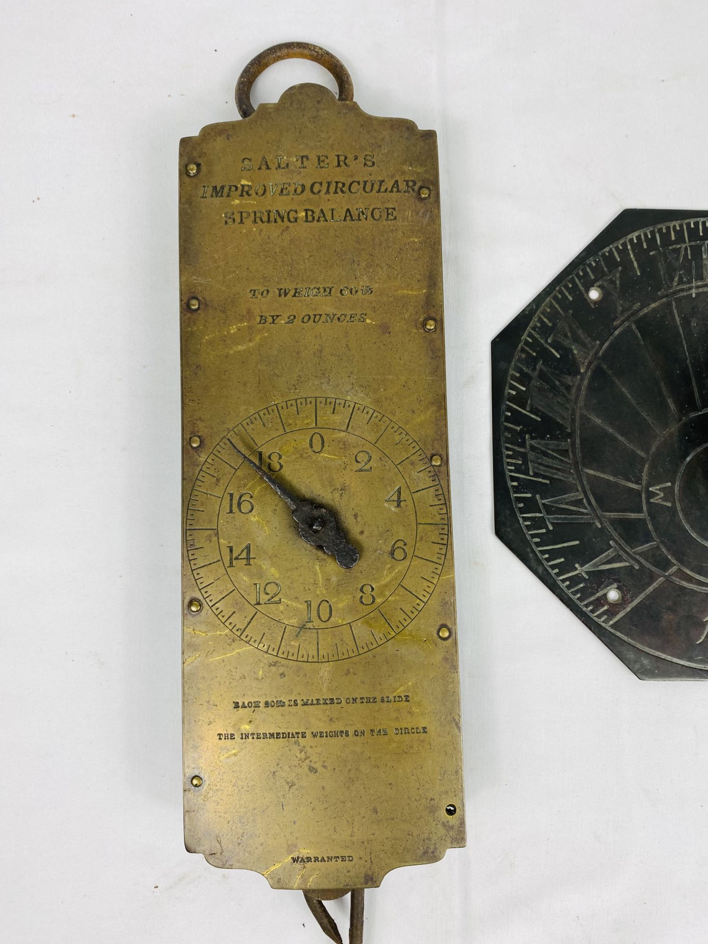 Salter's spring balance together with a brass sundial - Image 2 of 3
