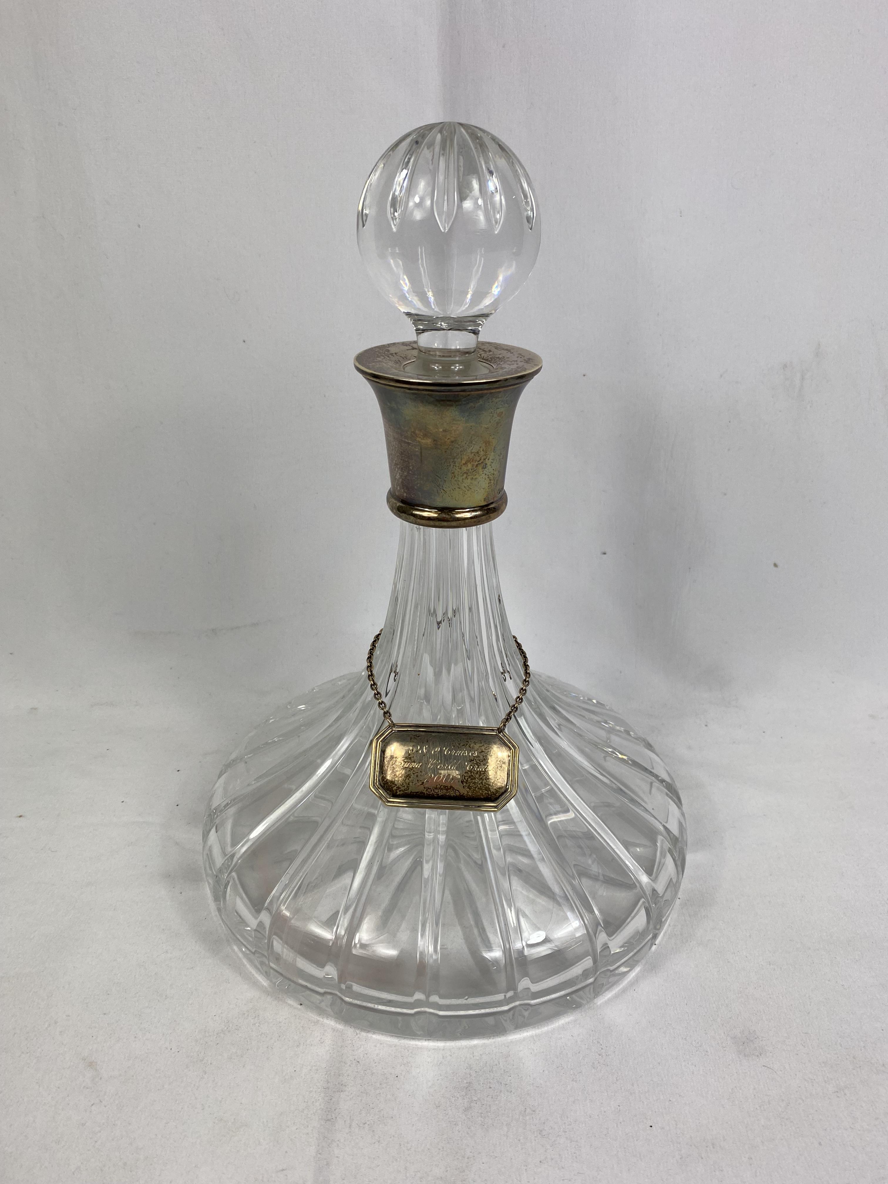 Contemporary cut glass brandy decanter and glass set, together with a decanter with a silver collar - Image 5 of 5