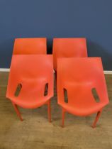 Set of four Kartell Dr YES orange/red stackable chairs