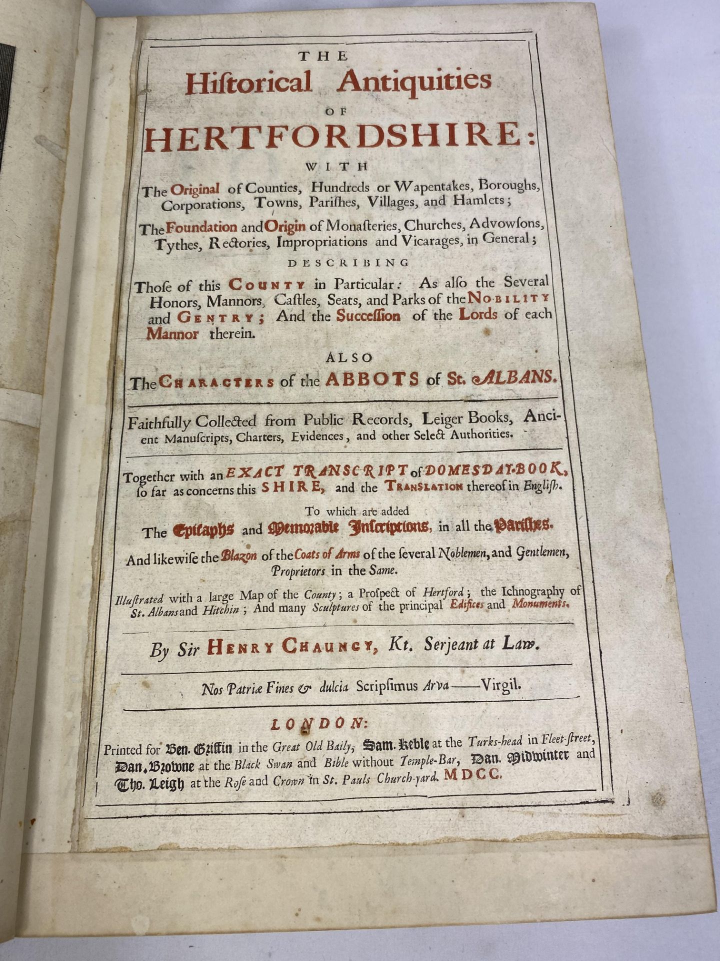 The Historical Antiquities of Hertfordshire, by Sir Henry Chauncy, 1700 - Image 5 of 9