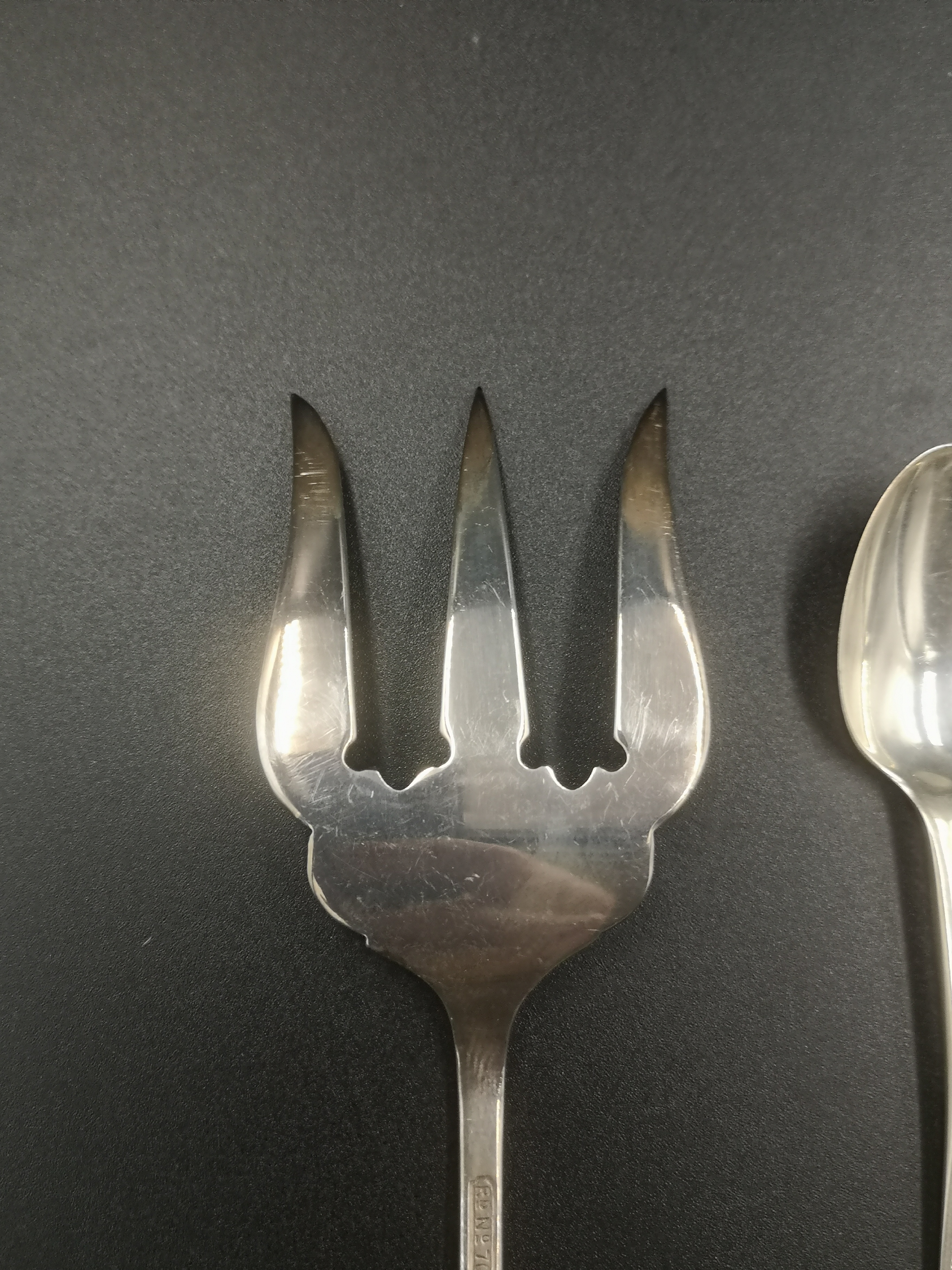 Set of six silver tea spoons, silver sugar tongs and fork - Image 5 of 5