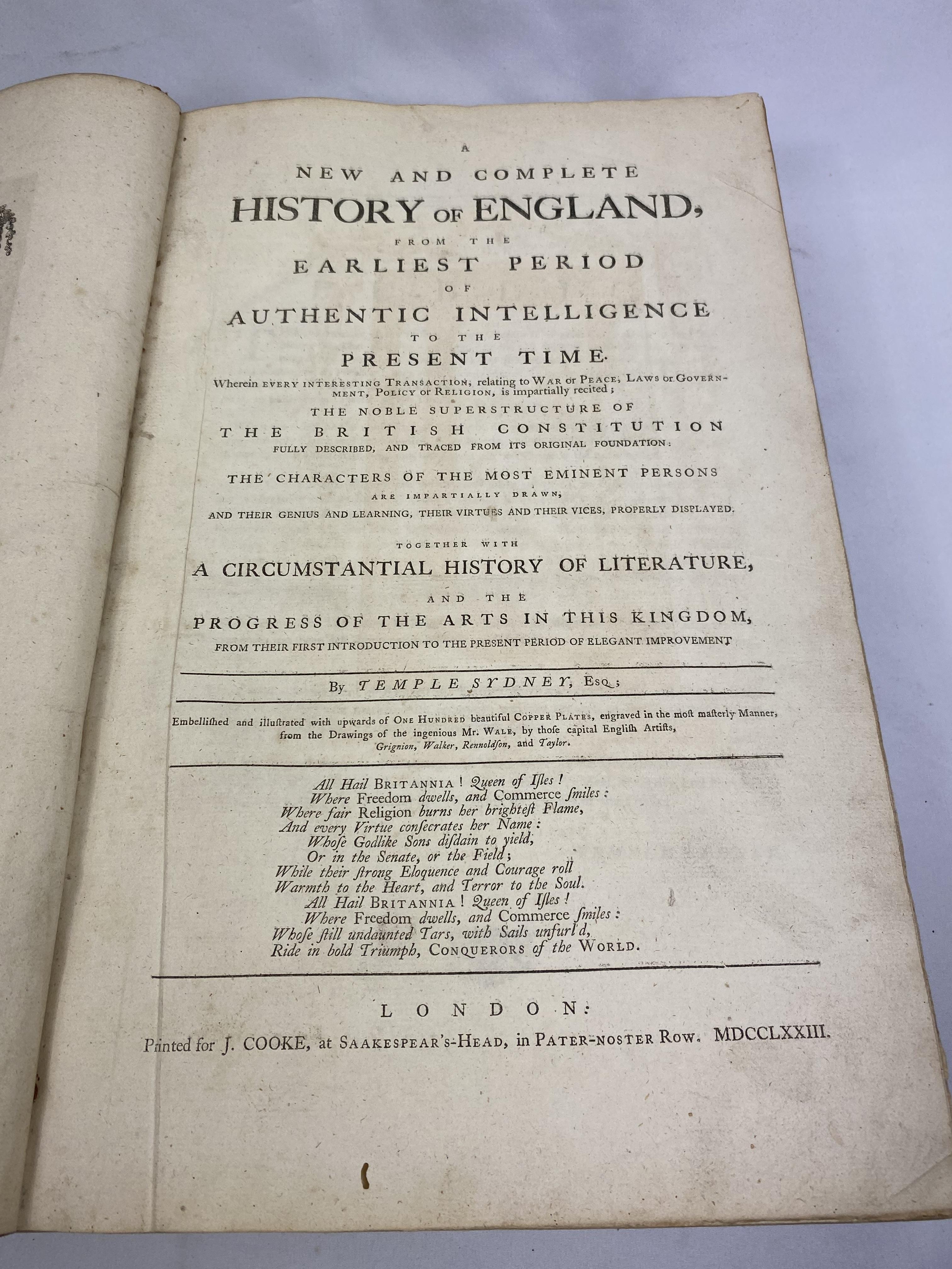 A New and Complete History of England by Temple Sydney, printed for J. Cooke 1773 - Image 3 of 6