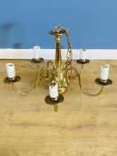 Brass five branch chandelier