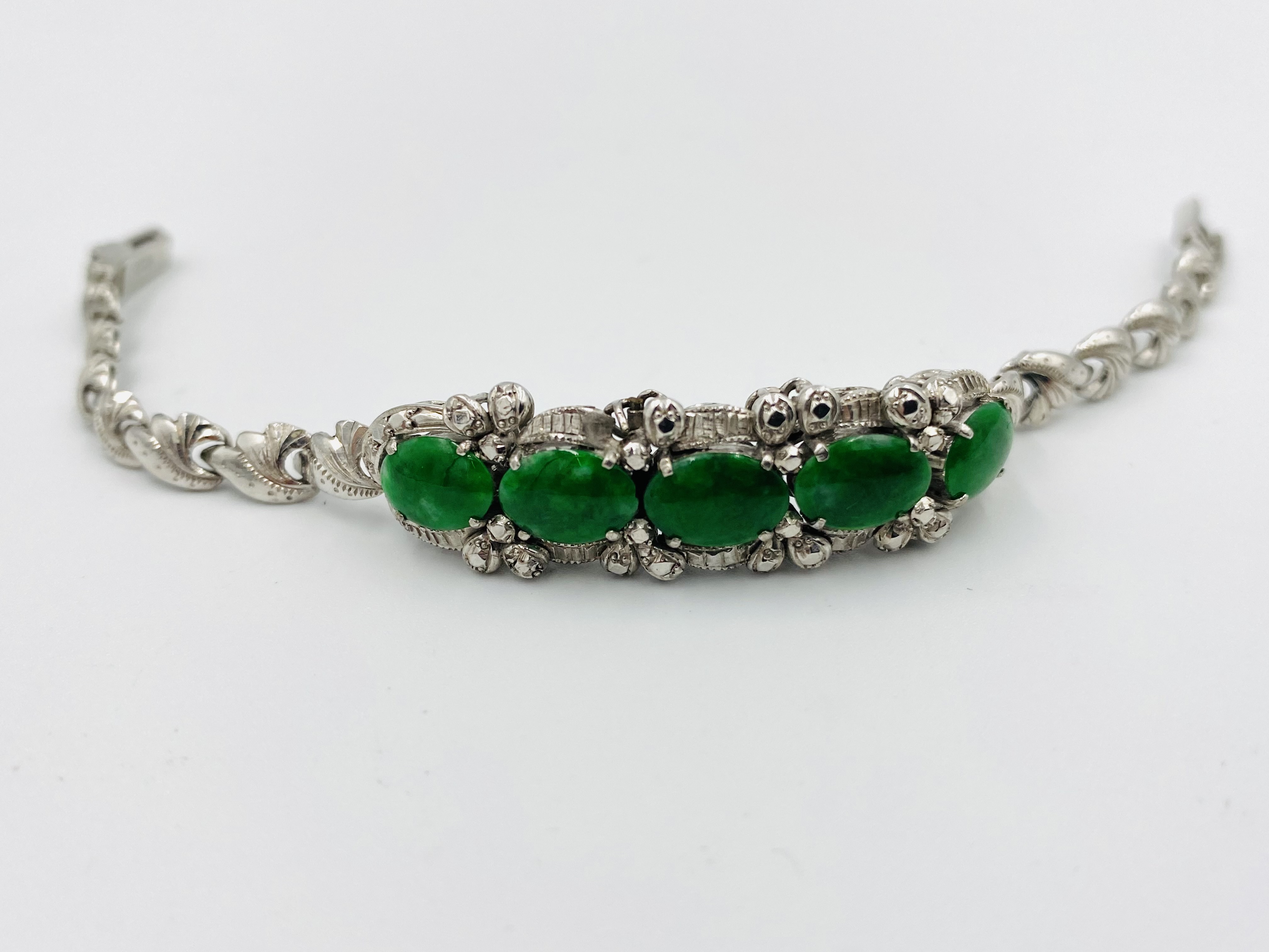 14ct white gold and jade bracelet - Image 2 of 5