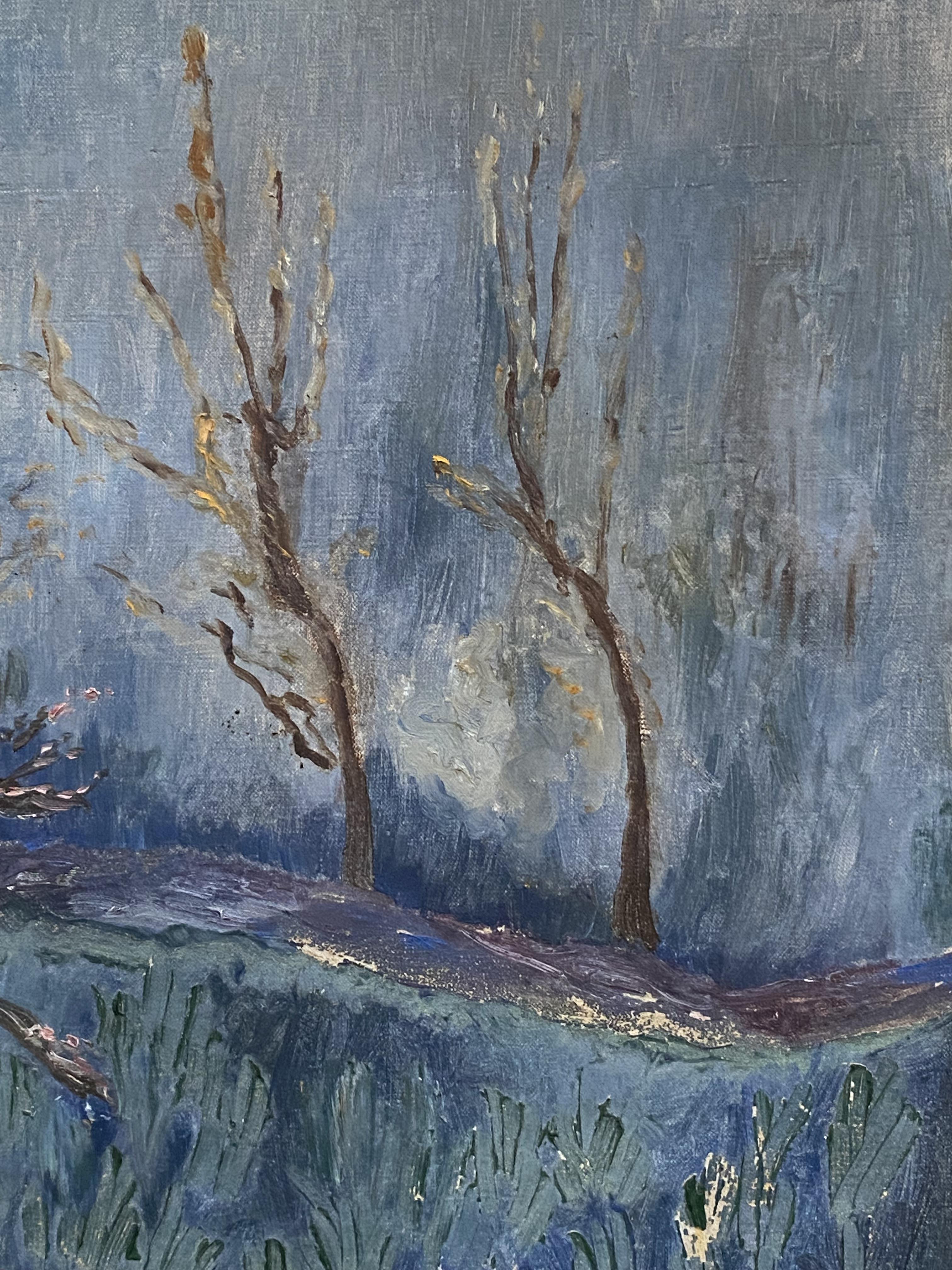 Framed oil on canvas of a winter landscape - Image 3 of 5