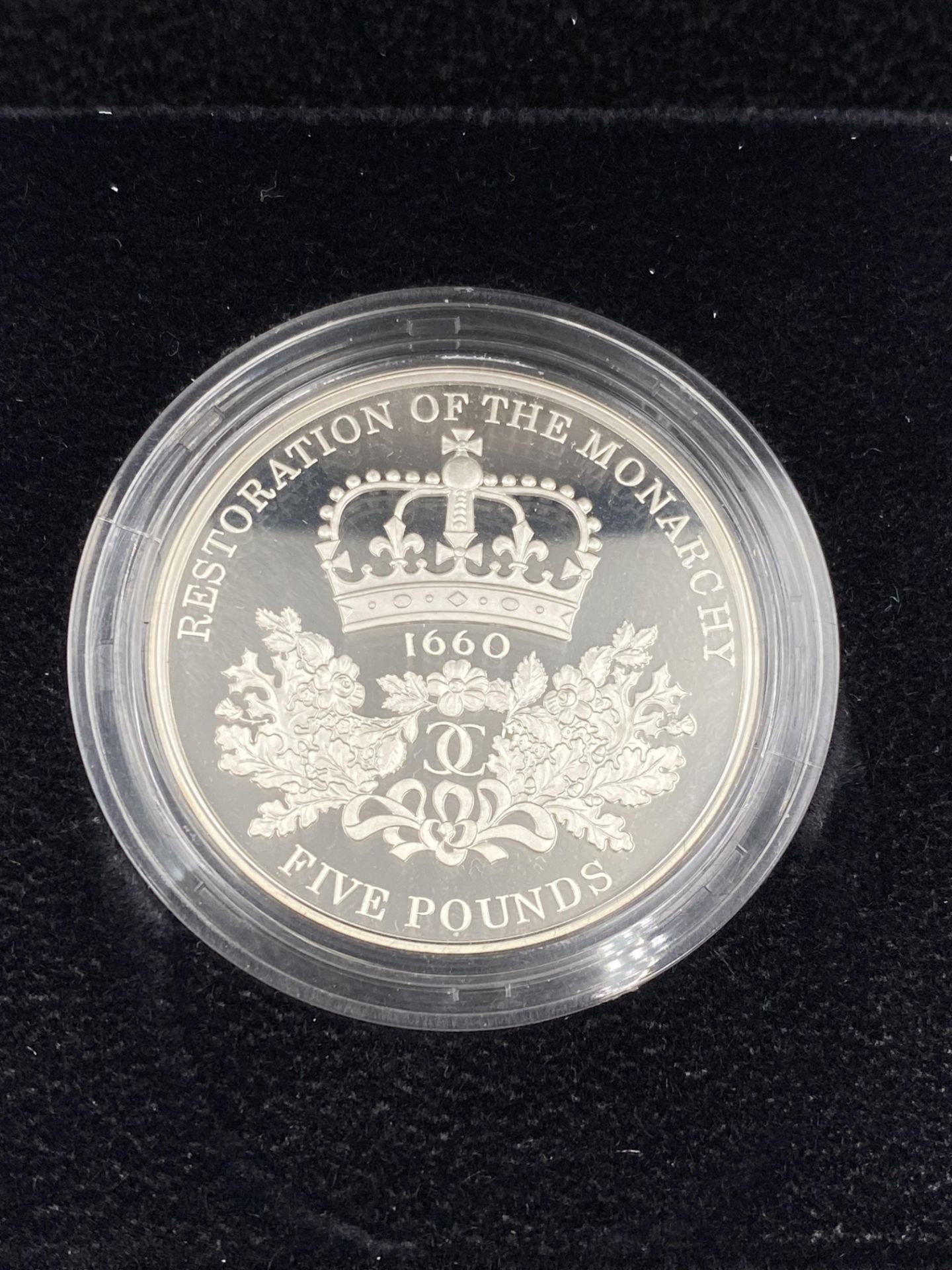 Royal Mint 2010 Restoration of the Monarchy £5 silver proof coin - Image 2 of 4