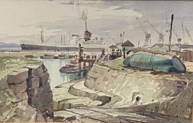 Nils Andersen (South African 1874-1945), framed and glazed watercolour of docks