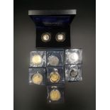 Donald Campbell silver proof £2 pair; together with seven Westminster silver collectable coins.