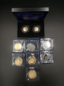 Donald Campbell silver proof £2 pair; together with seven Westminster silver collectable coins.