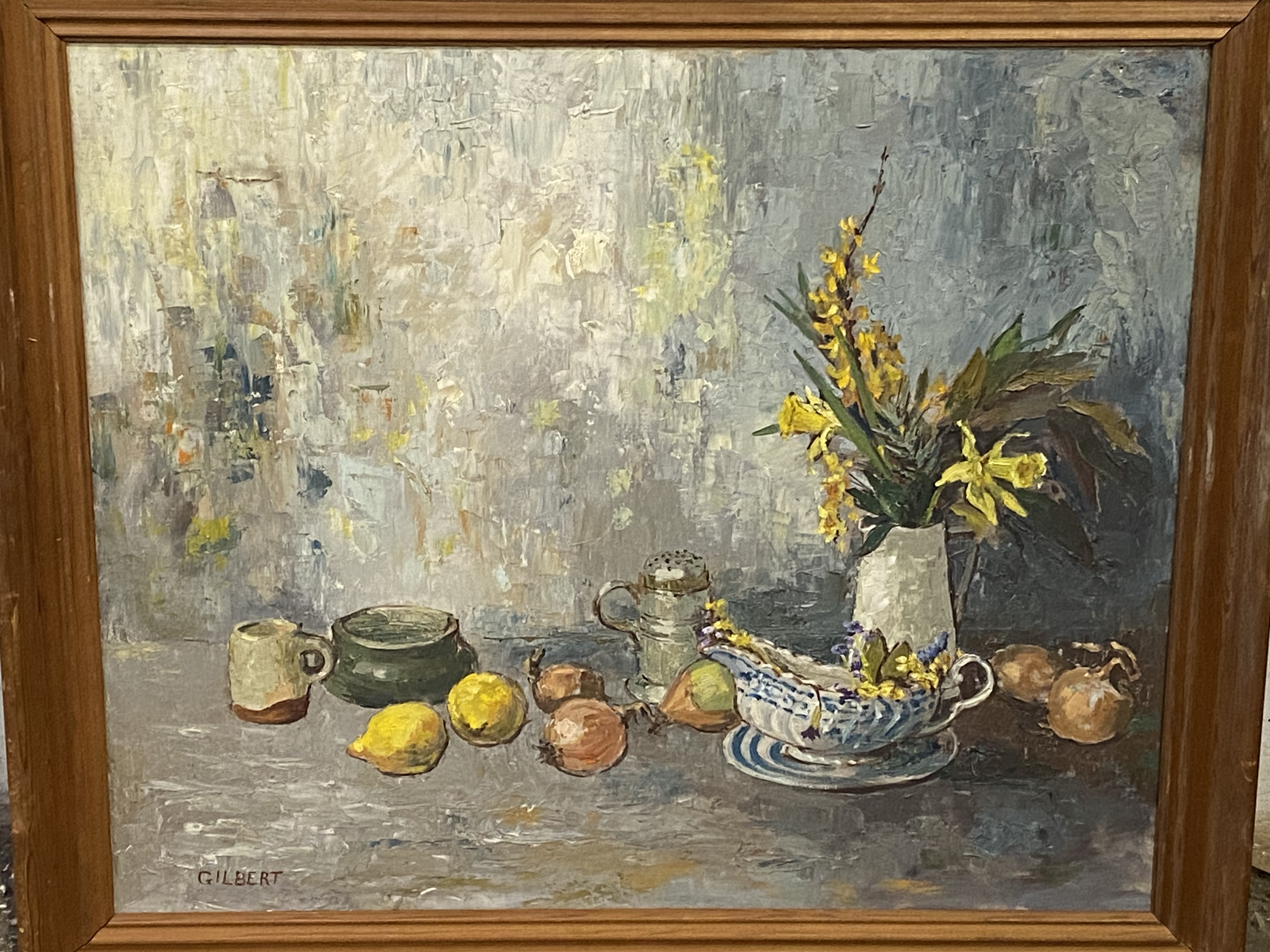 Framed oil on canvas still life - Image 2 of 4