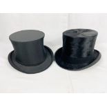 Black silk top hat together with a collapsible opera top hat