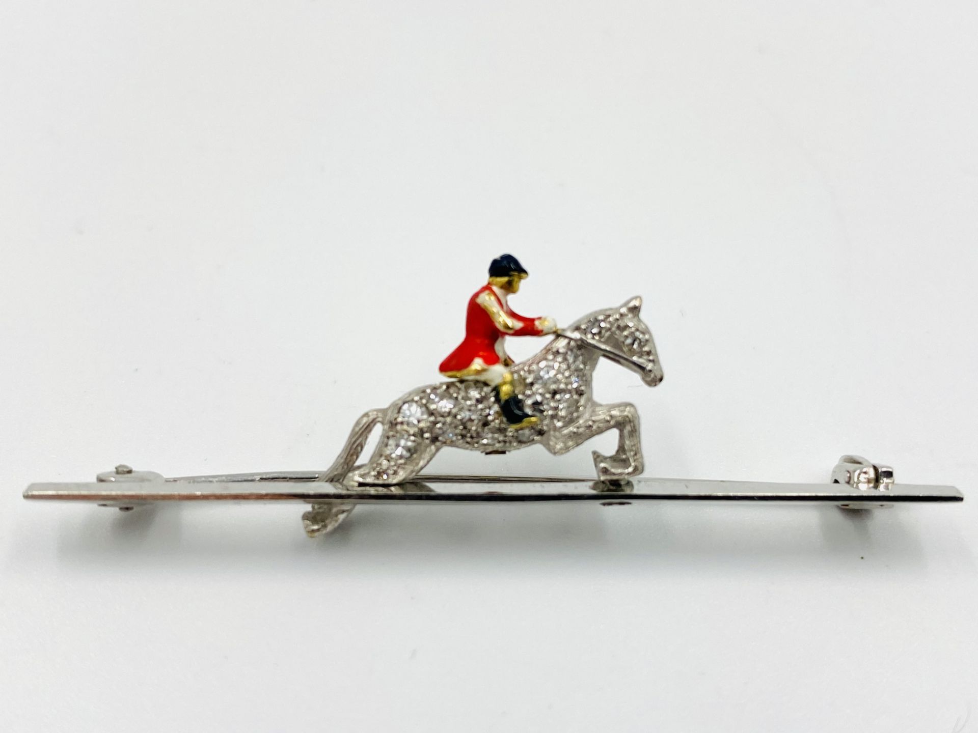 18ct diamond and enamel jockey pin