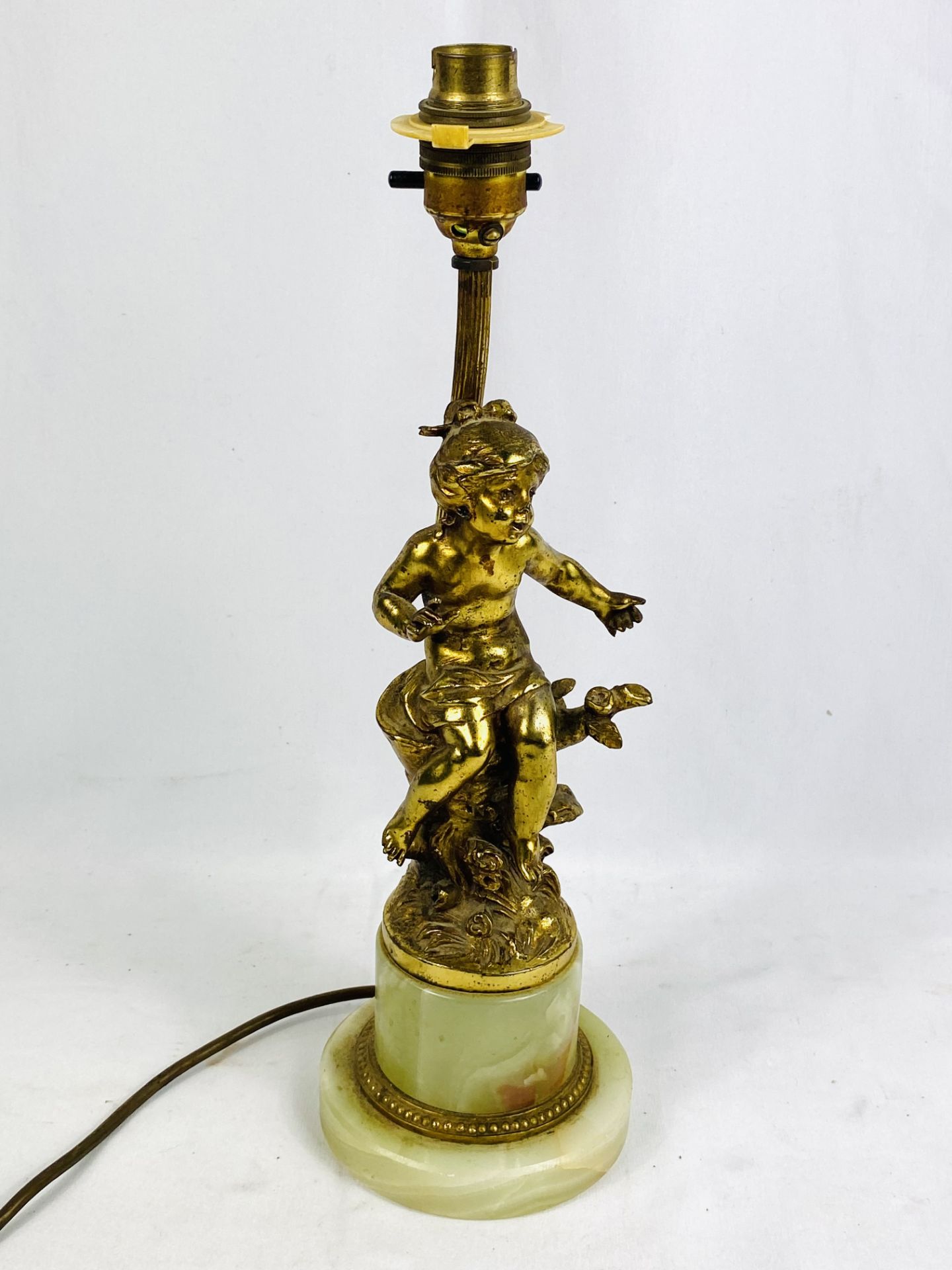 Gilt brass table lamp on onyx base