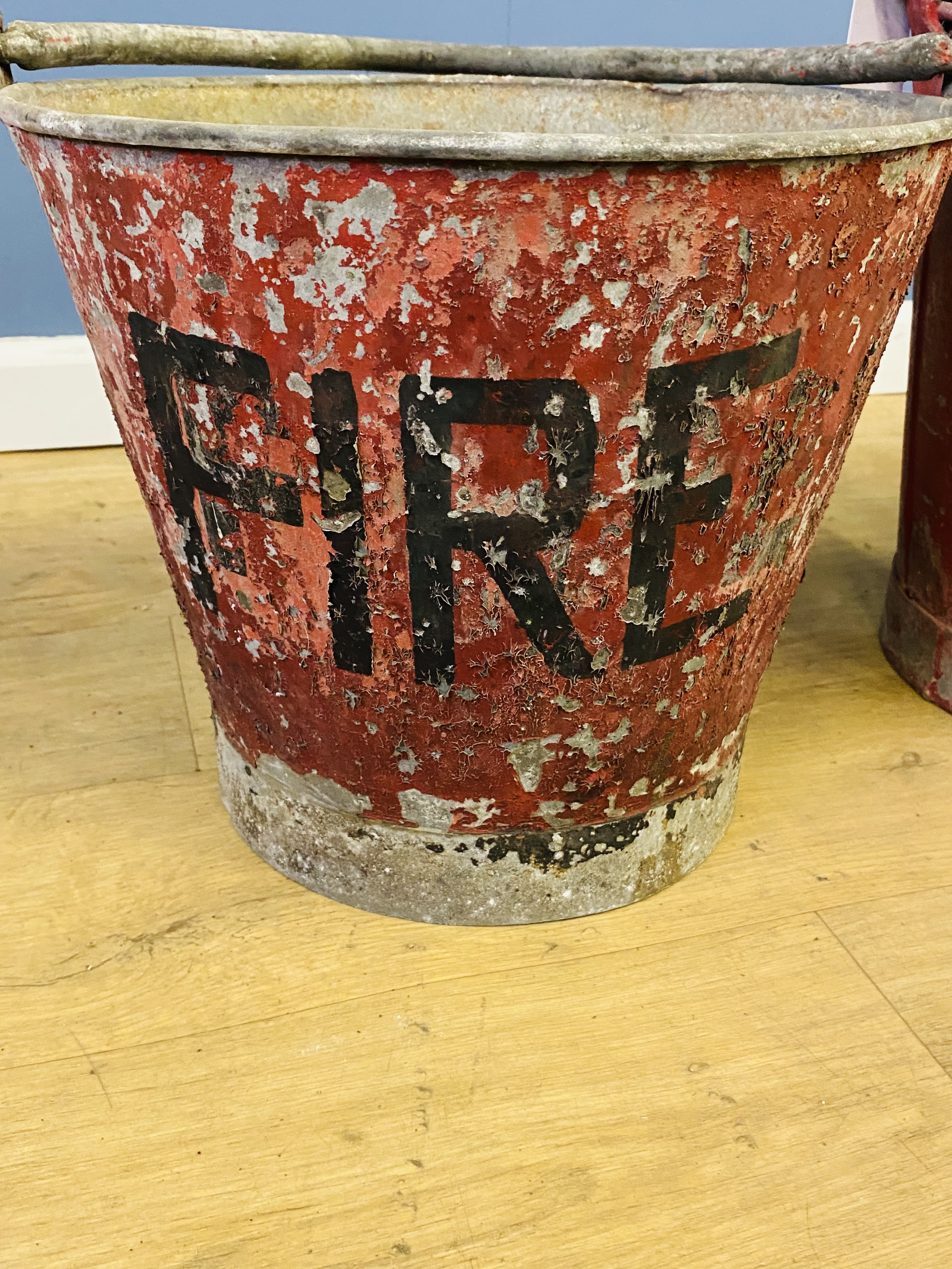 Three galvanised red painted fire buckets, - Image 3 of 3