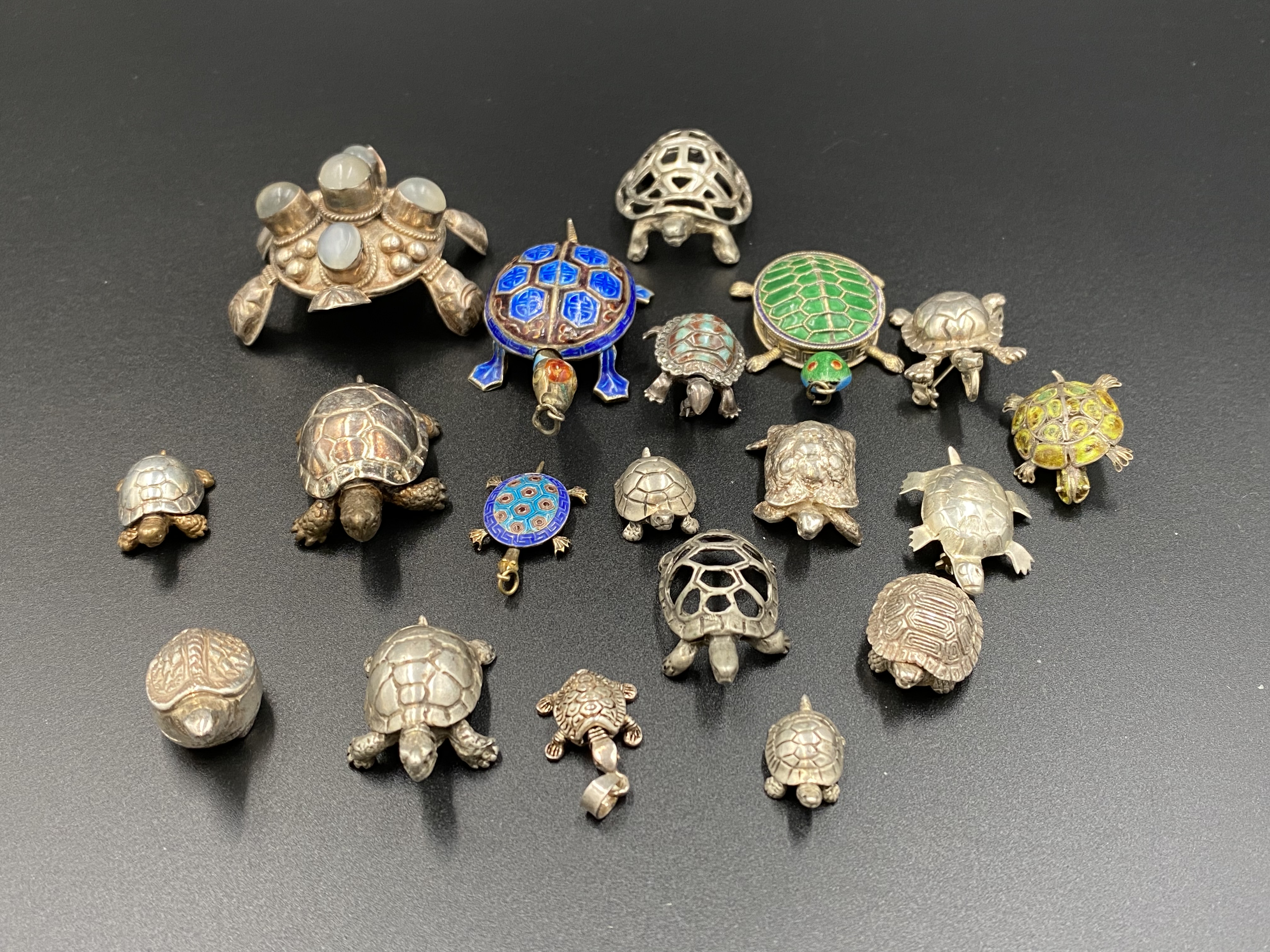 Collection of sterling silver tortoises