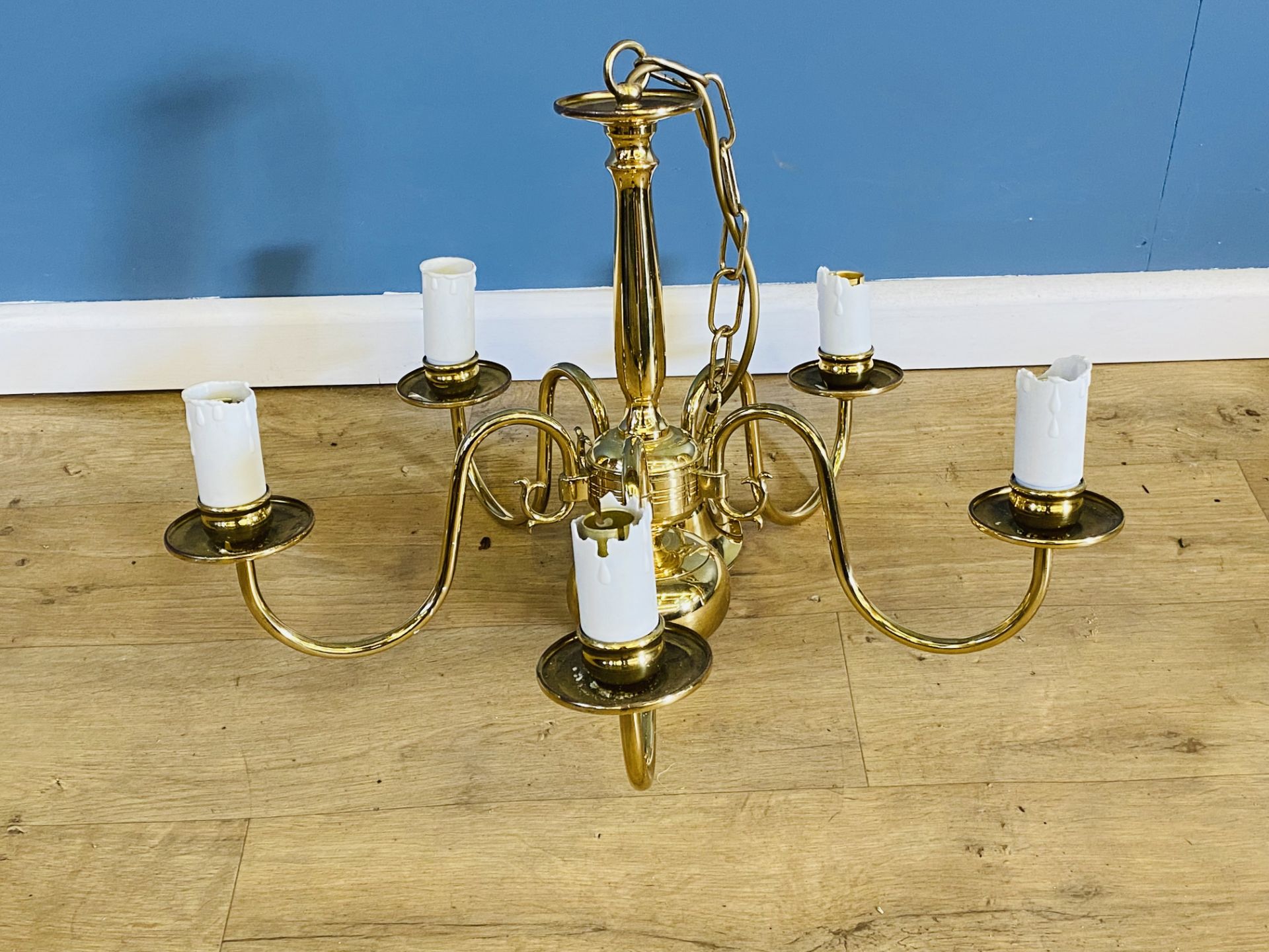 Brass five branch chandelier - Image 2 of 3