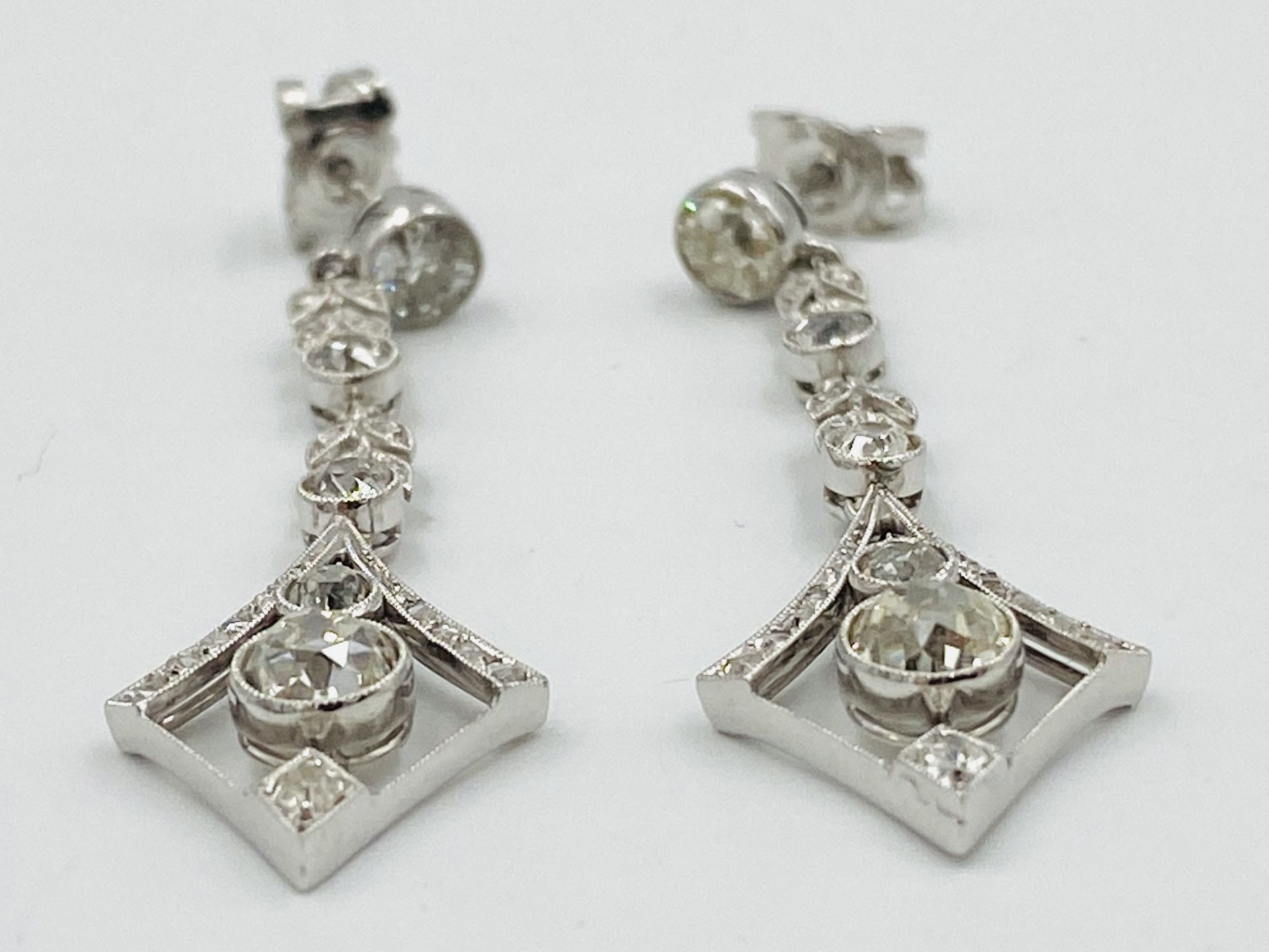 Pair of French diamond drop earrings - Image 3 of 5