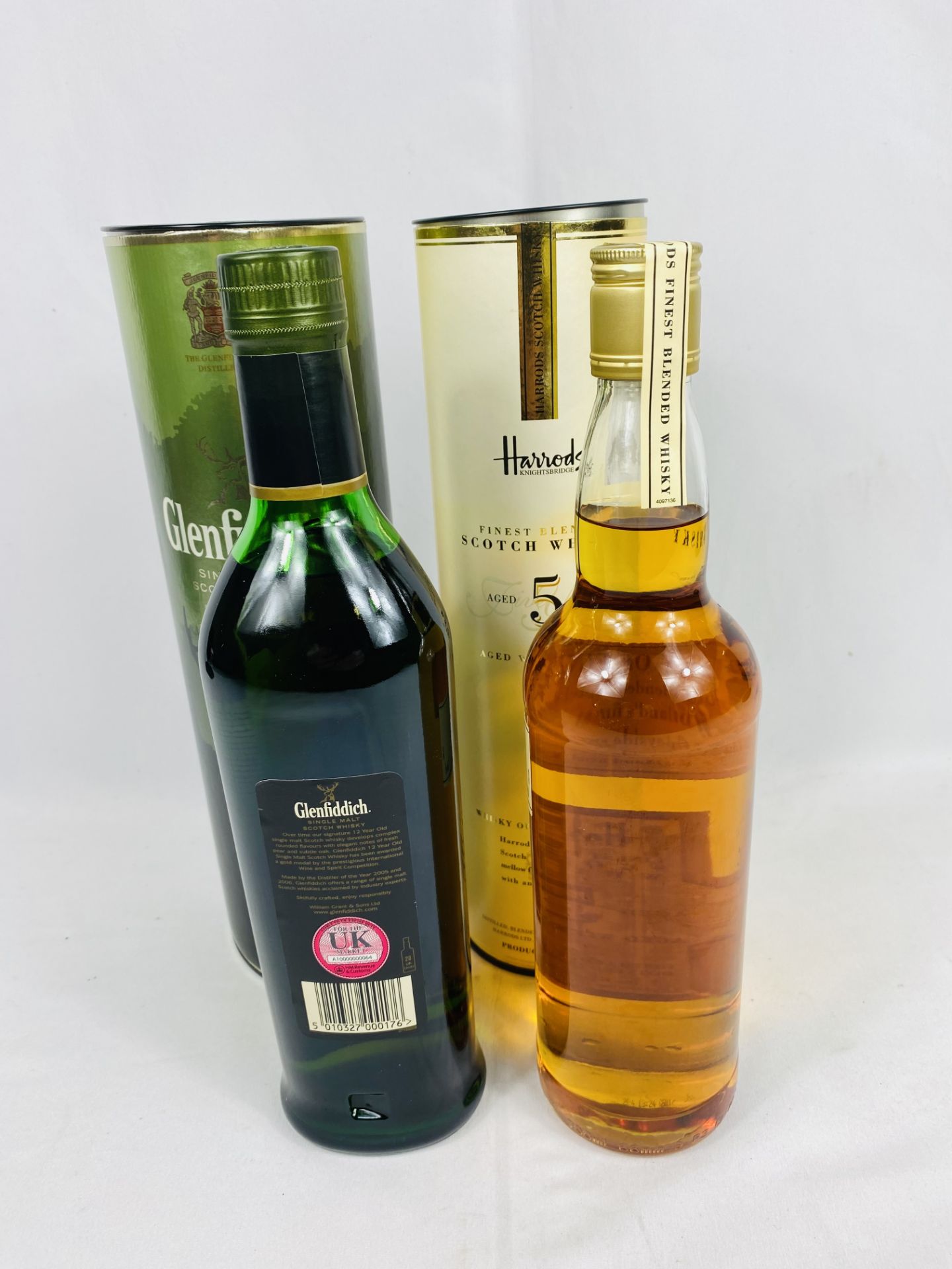 70cl bottle of Glenfiddich Scotch whisky; together with a bottle of Harrods finest blended whisky - Image 2 of 2