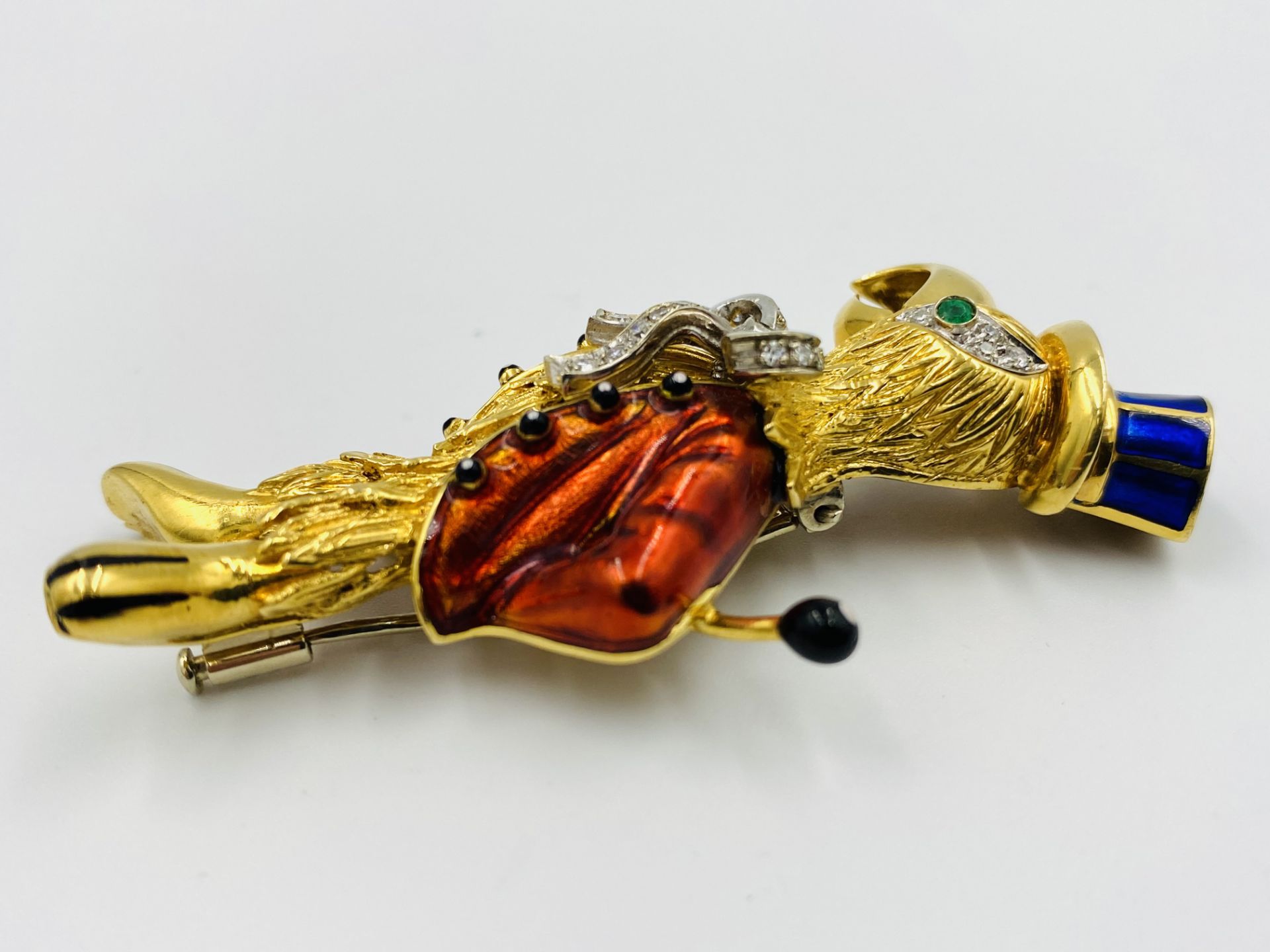 18ct gold, diamond, emerald and enamel bird brooch - Image 3 of 5