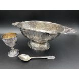 White metal two handled bowl and trophy