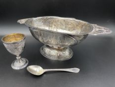 White metal two handled bowl and trophy