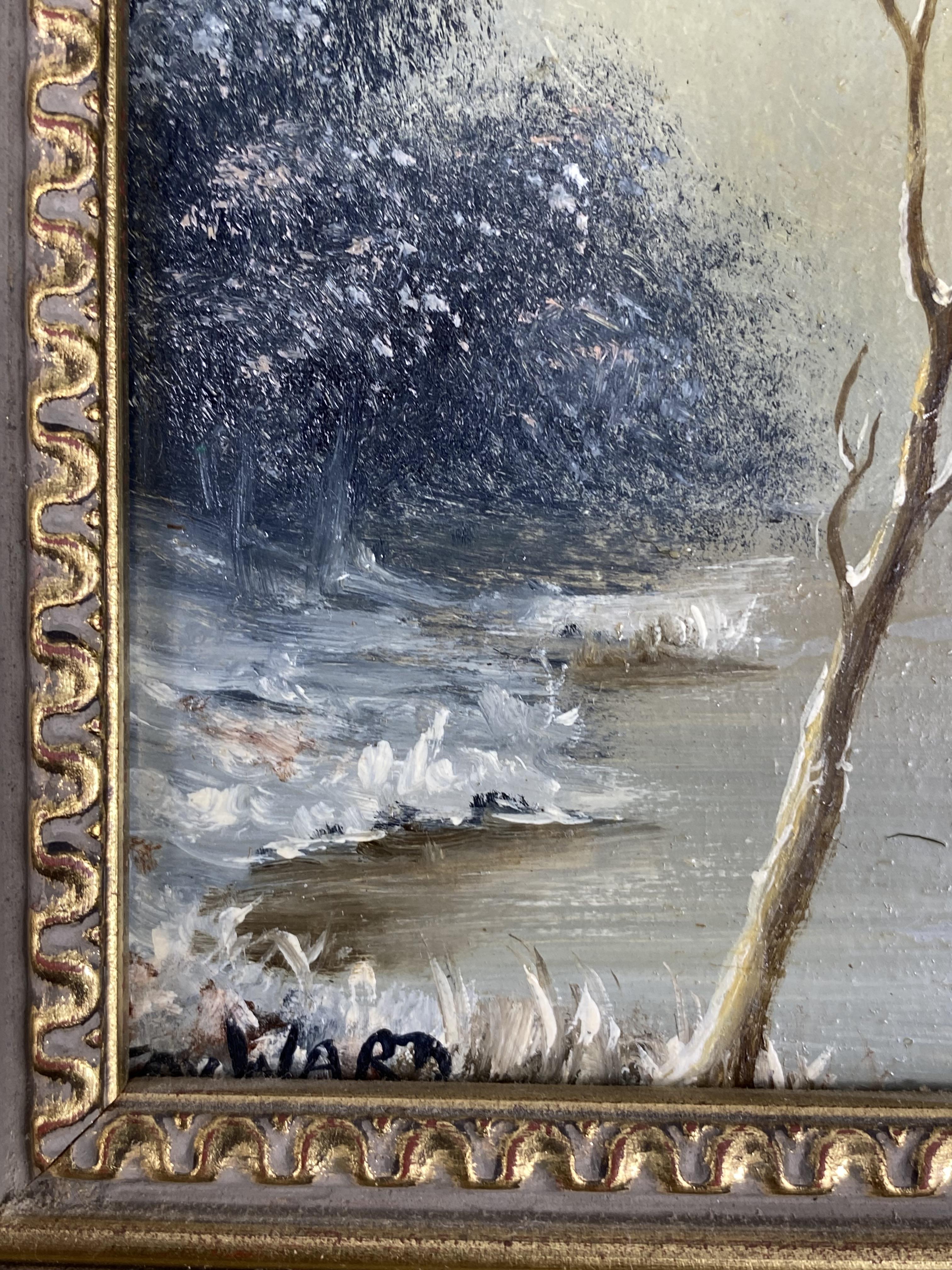 Two gilt framed oil on boards of winter scenes - Image 5 of 5