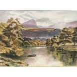 Brenda Norman, framed and glazed watercolour of fishermen on a loch