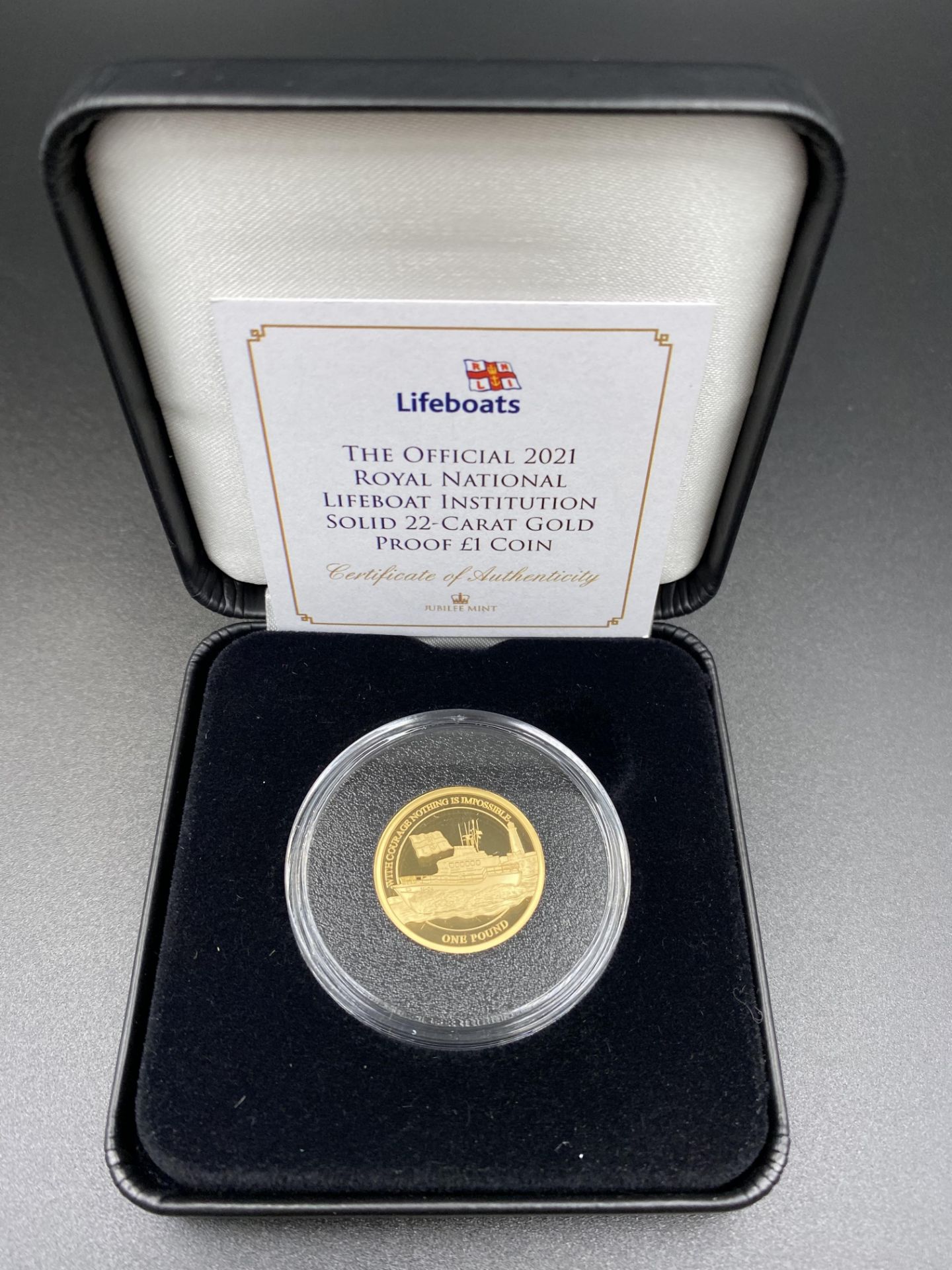 Jubilee Mint 2021 R.N.L.I 22ct gold proof £1 coin, 7.98gms