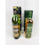 A bottle of Glenfiddich Scotch whisky and a bottle of Bushmills Irish whisky