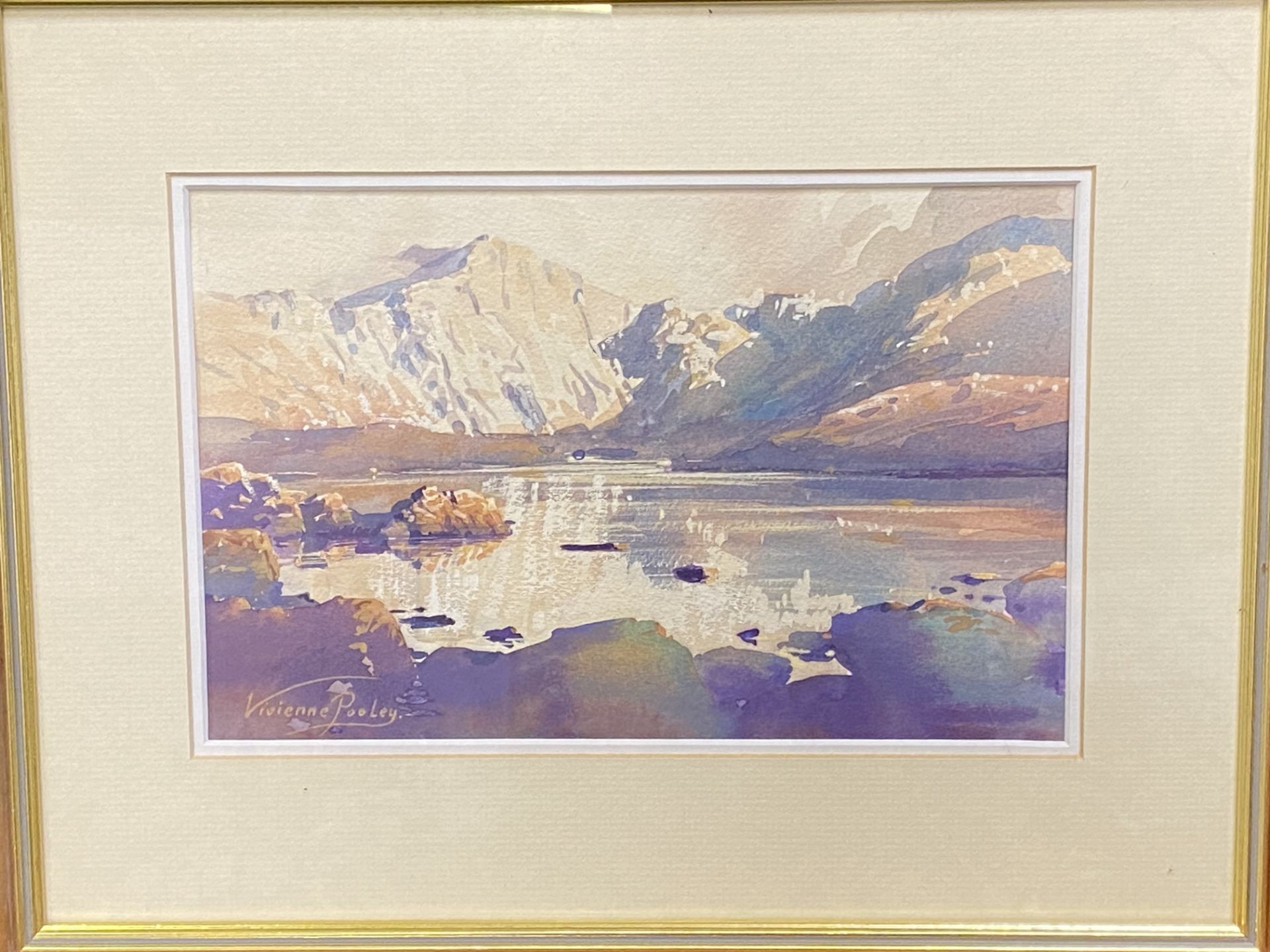 Framed and glazed watercolour of a lake - Image 2 of 4