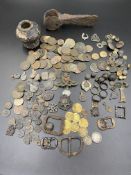 Collection of finds from the Thames Estuary, including coins, tags and buttons.