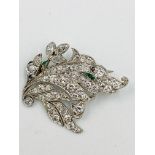 Emerald and diamond brooch