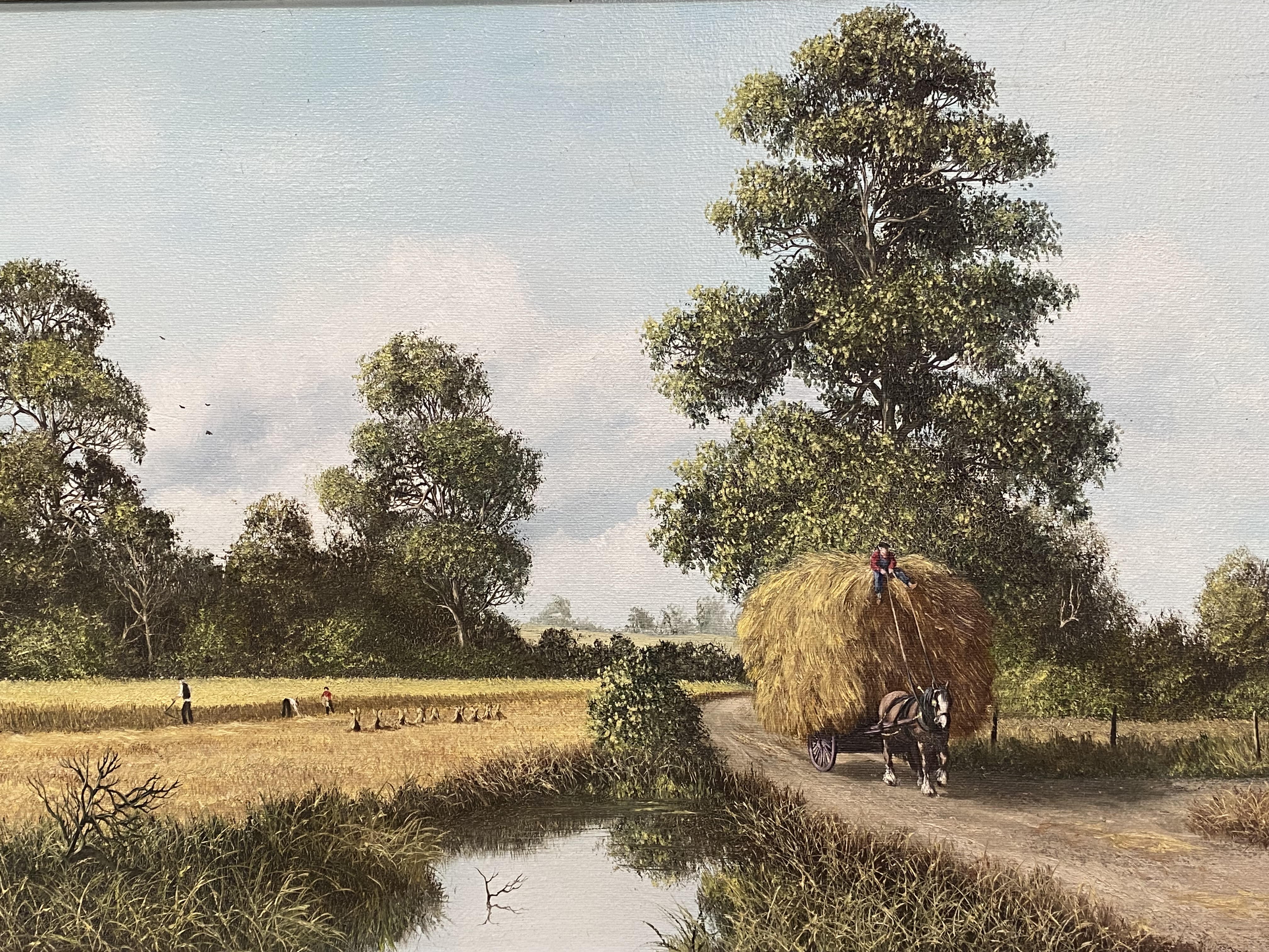 Royce Harmer, framed oil on canvas of a hay cart - Image 4 of 4