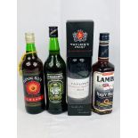 700ml bottle of Lambs Navy Rum together with three other bottles